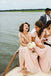 Charming  Long Light Pink Deep V-neck Cap Sleeve Split Chiffon Cheap Simple Style Bridesmaid Dresses, AB1158