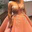 Charming Coral Spaghetti Strap Sweetheart Floral Lace Top A-line Long Prom Dress, PD3169