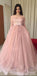 Elegant Pink Floral Top Long Sleeves A-line Organza Floor-length Prom Dress, PD3248