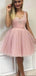 Sweet Dusty Rose Lace Applique Tulle A Line Short Homecoming Dress, BTW281