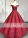 Red Lace Off The Shoulder Princess Ball Gown Gorgeous Prom Dresses ,PD00093