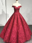 Red Lace Off The Shoulder Princess Ball Gown Gorgeous Prom Dresses ,PD00093
