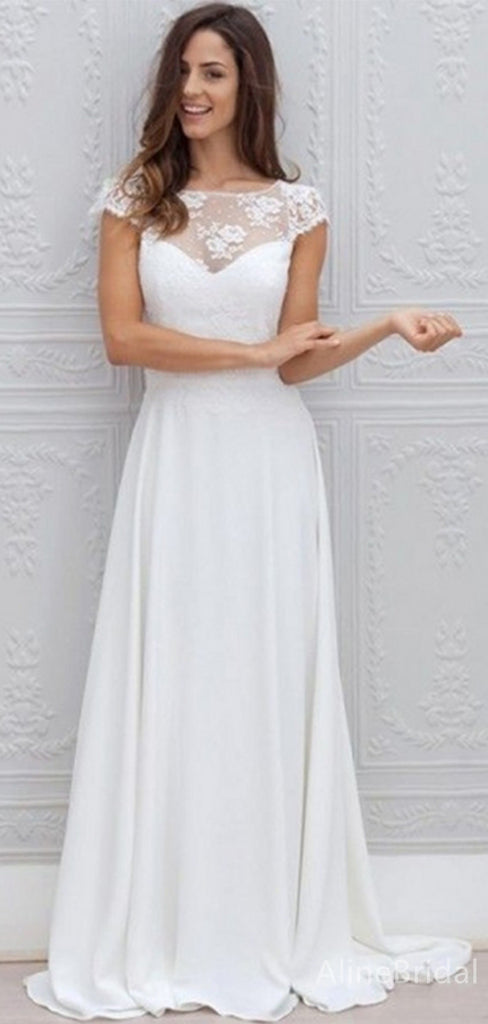 Elegant White A-line Long Wedding Dresses,WD3095