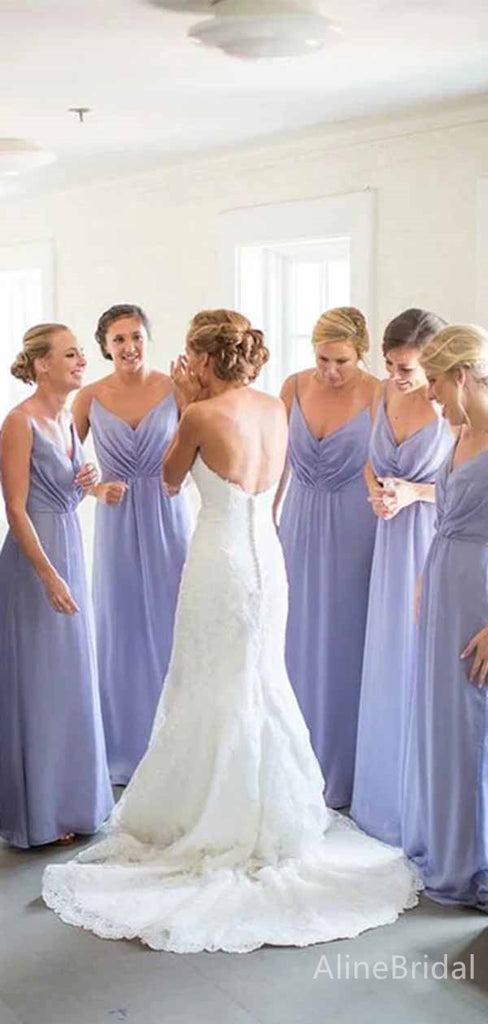 Elegant V-neck Spaghetti Strap A-line Long Bridesmaid Dress,PD3212