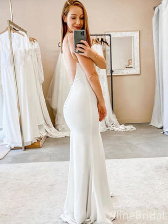 Elegant V-neck Spaghetti Strap Mermaid Long Wedding Dresses, WD3098