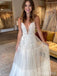 Gorgeous V-neck Spaghetti Strap A-line Long Wedding Dresses,WD3100