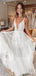 Gorgeous V-neck Spaghetti Strap A-line Long Wedding Dresses,WD3100