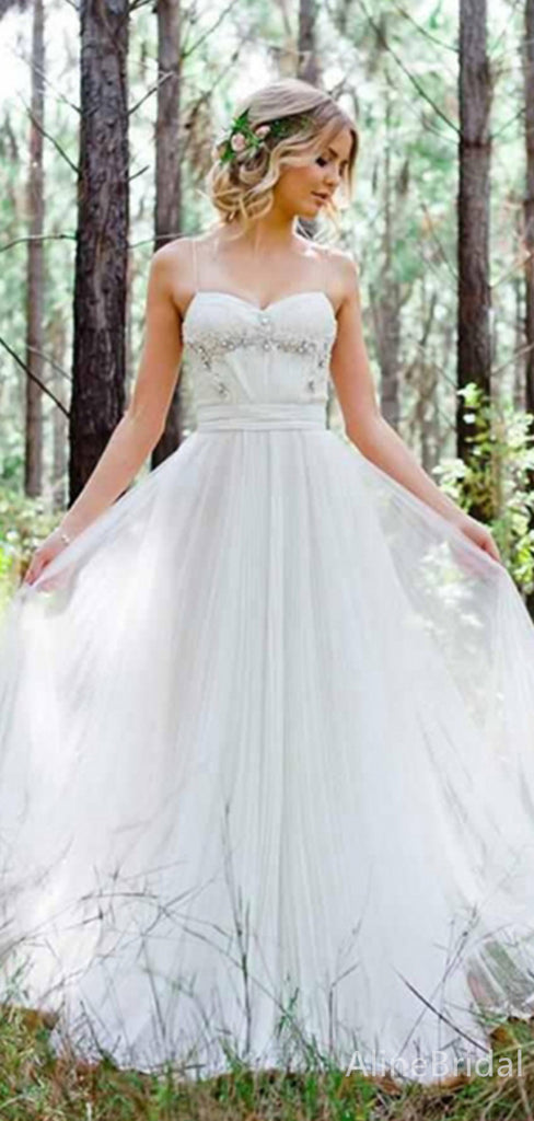 Elegant  V-neck Spaghetti Strap A-line Long Wedding Dresses,WD3110