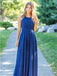 Elegant Halter Sleeveless A-line Long Bridesmaid Dress, PD3161