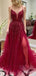 Elegant V-neck Spaghetti Strap Split Side A-line Long Prom Dress,PD38078