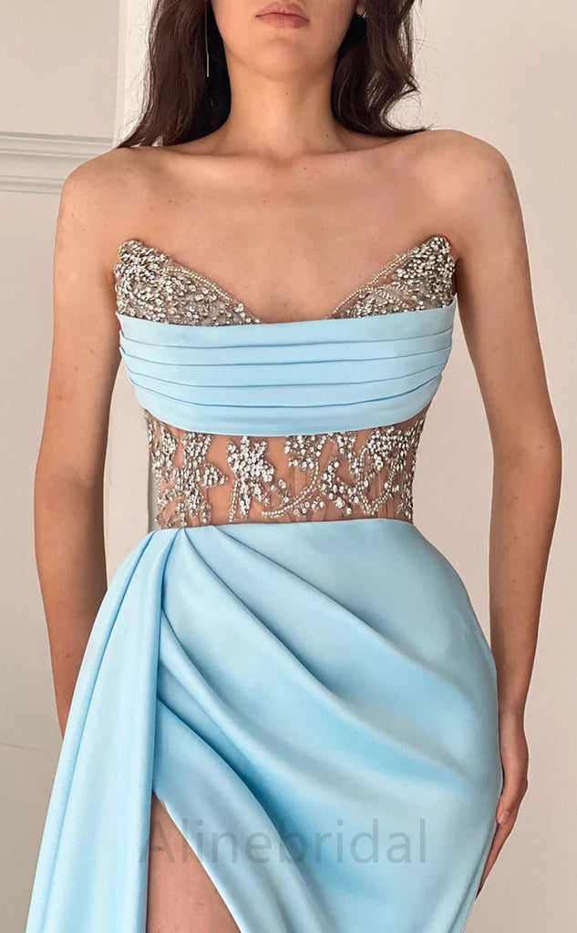 Sexy V-neck Sleeveless Side Slit mermaid Floor Length Prom Dress, PD3640