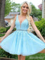 Gorgeous V-neck Lace Appliques A-line Short Homecoming Dress, HD327990