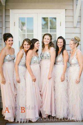 Elegant Sleeveless V-neck A-line Long Bridesmaid Dress, PD3180