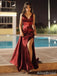 Simple V-neck Split Side A-line Long Prom Dress,PD38094