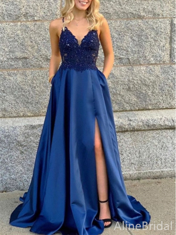 Gorgeous V-neck Spaghetti Strap Split Side Mermaid Long Prom Dress,PD38089