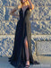 Sexy Deep V-neck Spaghetti Strap A-line Long Prom Dress,PD38081