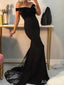 Sexy Black V-neck Off-Shoulder Mermaid Long Prom Dress,PD38071