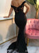 Sexy Black V-neck Off-Shoulder Mermaid Long Prom Dress,PD38071