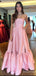 Elegant Pink Strapless A-line Long Prom Dress,PD38110