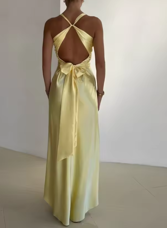 Elegant V-neck Yellow Halter Mermaid Long Prom Dress,PD382053