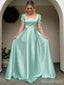 Elegant Square Sage A-line Long Prom Dress,PD38131