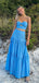 Simple Blue Sweetheart Strapless A-line Long Prom Dress,PD38154