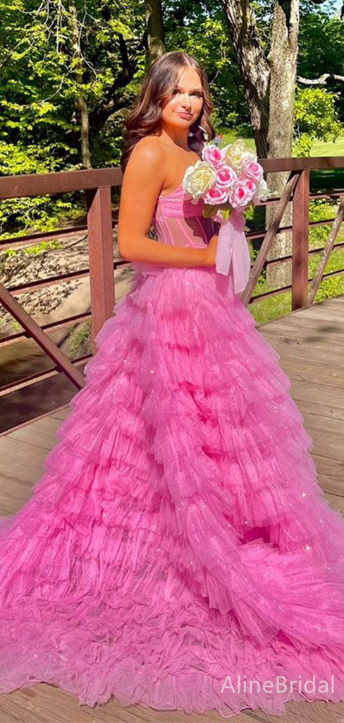 Elegant Strapless A-line Long Prom Dress,PD38159