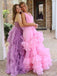 Elegant Pink V-neck A-line Long Prom Dress,PD38174