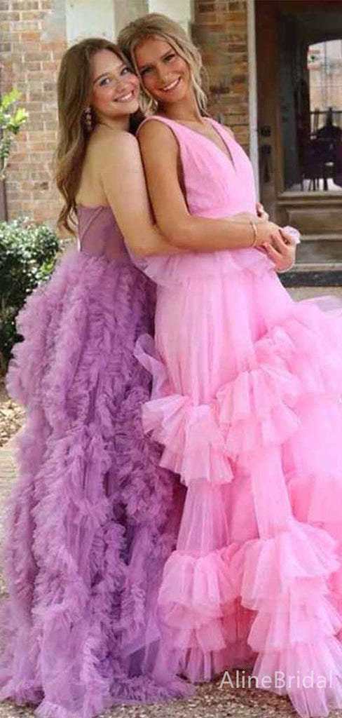 Elegant Pink V-neck A-line Long Prom Dress,PD38174