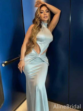 Unique Mint Green Halter Mermaid Long Prom Dress,Side Cut Out Evening Gown, PD381756