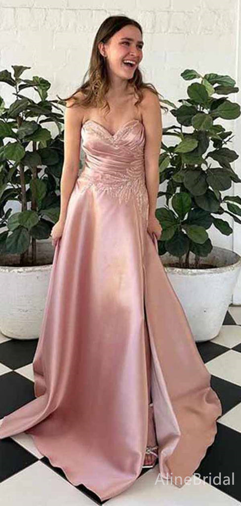 Elegant V-neck Strapless A-line Long Prom Dress,PD381764