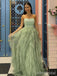 Simple Sage Green Strapless A-line Long Prom Dress,PD381766