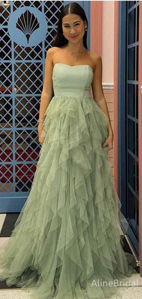 Simple Sage Green Strapless A-line Long Prom Dress,PD381766