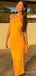 Simple Yellow Halter Mermaid Long Prom Dress,PD381770