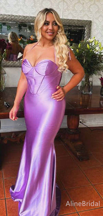 Elegant Purple Sweetheart Haltet Corset Mermaid Long Prom Dress,PD381797