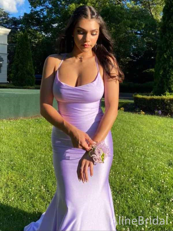 Sexy Purple Spaghetti Strap Mermaid Long Prom Dress,PD381800