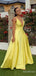 Simple Yellow V-neck A-line Long Prom Dress,PD381818