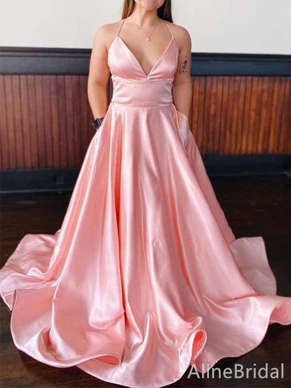 Gorgeous V-neck Spaghetti Strap A-line Long Prom Dress,PD381841