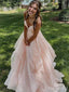 Gorgeous V-neck Spaghetti Strap A-line Long Prom Dress,PD381863