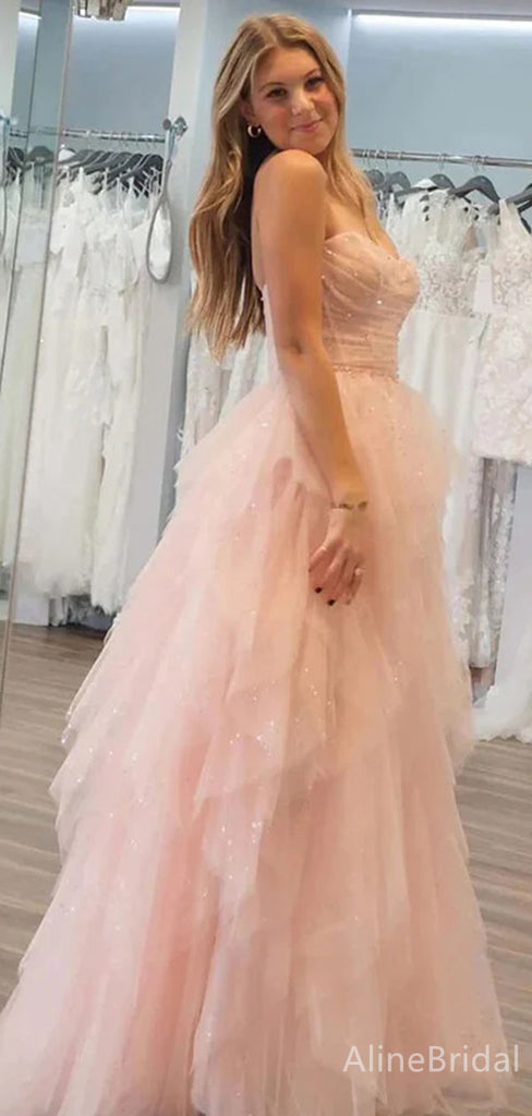 Elegant Pink Strapless A-line Long Prom Dress,PD37652