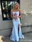 Elegant Blue Strapless Split Side Mermaid Long Prom Dress,PD381879