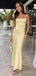 Elegant Yellow Square Spaghetti Strap Mermaid Long Prom Dress,PD381878