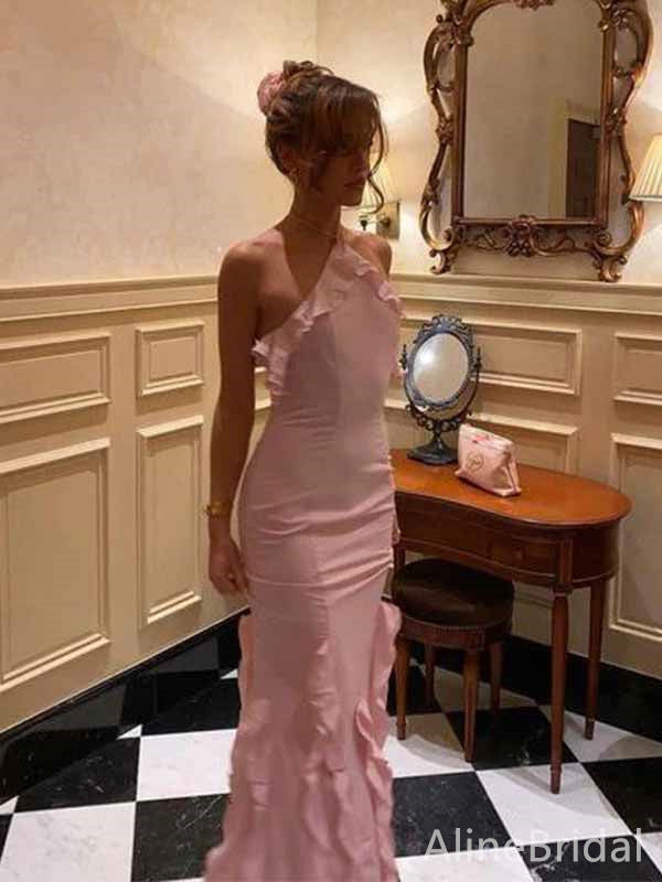 Unique Pink Halter Mermaid Long Prom Dress,PD381888