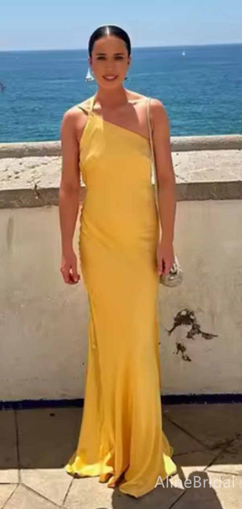 Elegant Yellow One Shoulder Mermaid Long Prom Dress,PD381912