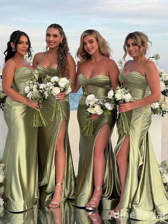 Sexy Green Front-Twist Long Mermaid Bridesmaid Dress with Slit, PD3298