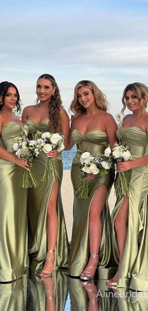 Sexy Green Front-Twist Long Mermaid Bridesmaid Dress with Slit, PD3298