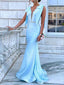 Gorgeous Blue Deep V-neck Split Side A-line Long Prom Dress,PD381918