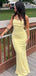 Simple Yellow Spaghetti Strap Mermaid Long Prom Dress,PD381937