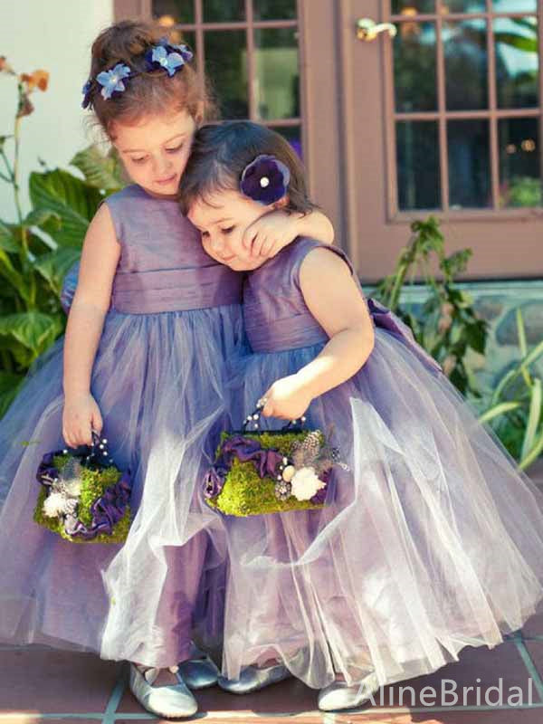 Gorgeous Purple A-line Long Flower Girl Dresses, FGS172