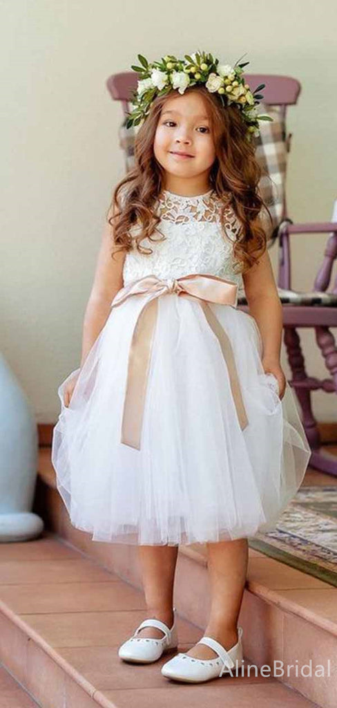 Elegant Lace A-line Long Flower Girl Dresses, FGS183